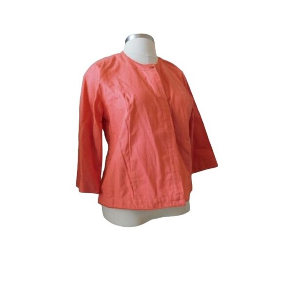 peck & peck Size XL Orange Linen Blend 3/4 Sleeve Blazer Jacket NWT - Picture 2 of 2